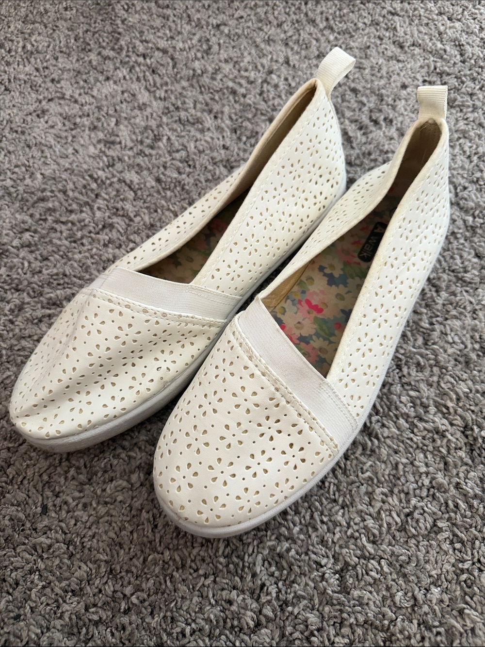 Women’s Cream Perforated Slip-On Flats with Elastic Vamp
